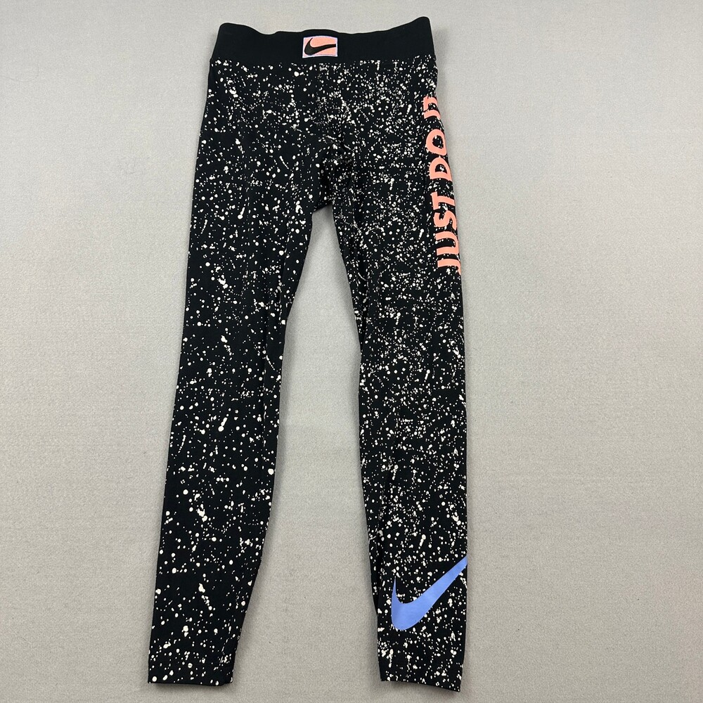 Nike Pants Women Medium Black Speckled Paint Splatter Just Do It Legging Running